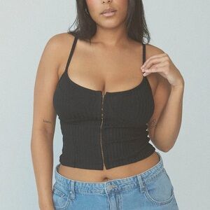 Klassy Network Ribbed Corset Brami Black Hook and Eye Top Adjustable Straps Med
